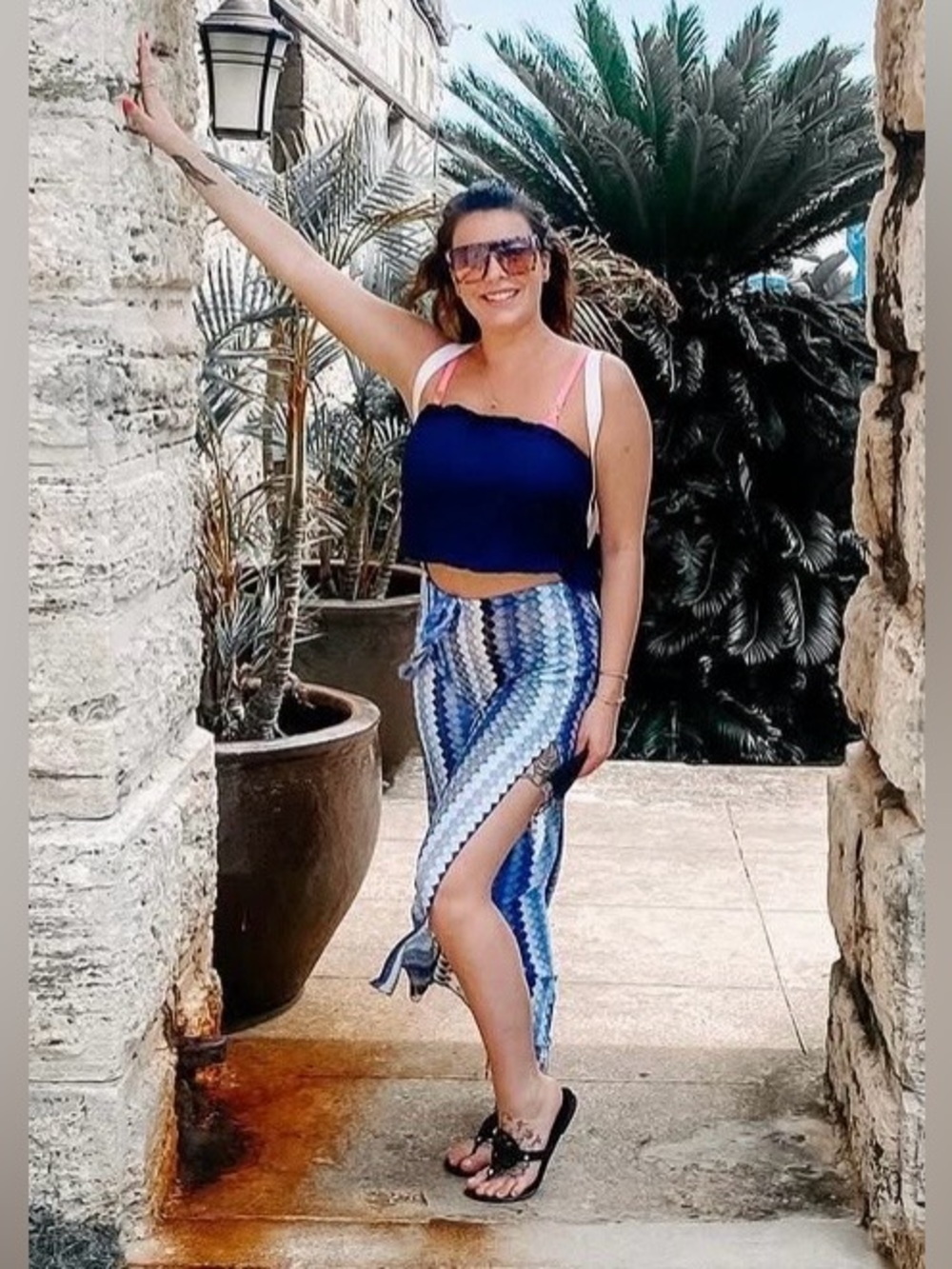 BECCA Blue Knit Split Leg Pants with Tube Top Swim Cover-Up Set